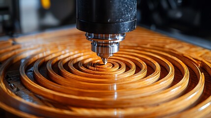 Precisely cut concentric circles of wood using a CNC machine.