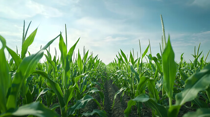 Obraz premium Green Corn Field Under Bright Sunlight