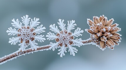 Winter's intricate frost patterns on dried seed heads.