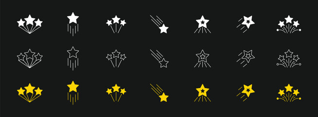 Star Vector Illustration. Star vector illustration featuring a diverse collection of stars and star like shapes, showcases solid, outlined, and dotted stars 