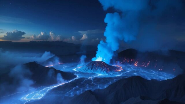 Blue fire of a volcano