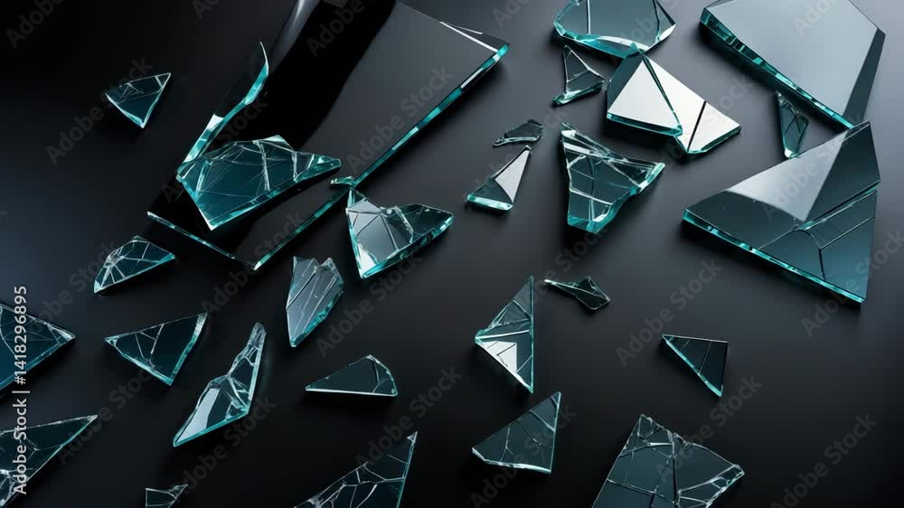 Aufkleber shattered glass on a dark background with textured backdrop and object design