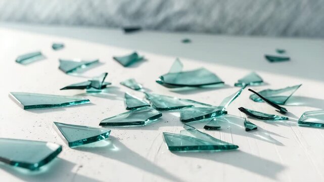 Shattered glass on a white background with textured backdrop and object design