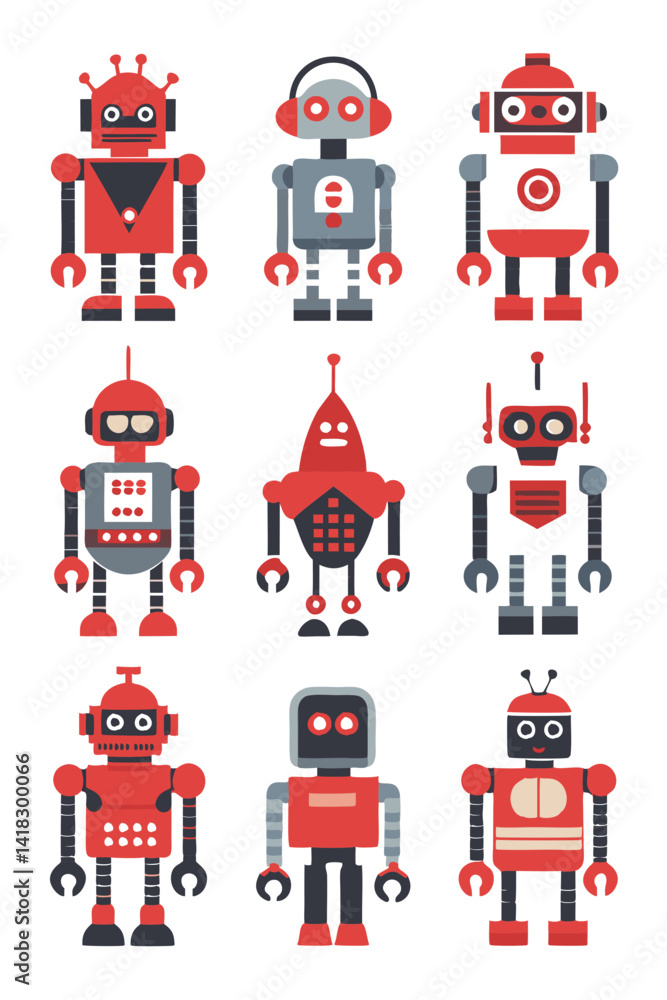 Poster collection of colorful cute robots for science concepts
