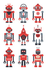 Collection of colorful cute robots for science concepts