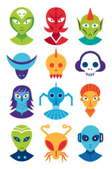 Colorful Alien Head Collection - Extraterrestrial Faces and Designs