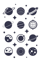 Space Planets and Stars Vector Pattern Black and White