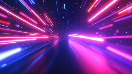 Obraz premium Abstract neon lines and stars create a futuristic, dynamic background effect.