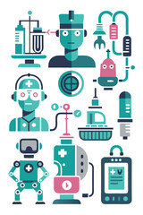 Medical Robot Collection: Futuristic Healthcare Illustration with Artificial Intelligence
