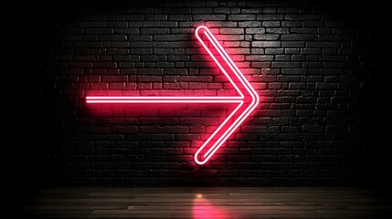 Bright bold neon arrow glowing against a dark brick wall representing a dynamic and futuristic symbol of progress and momentum