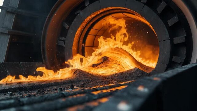 Detailed view of flame during heating phase in manufacturing