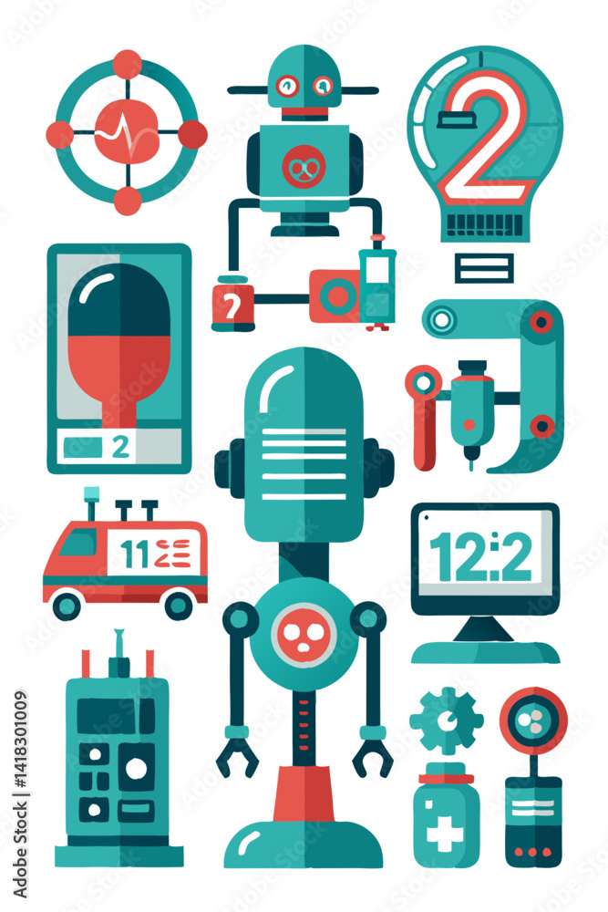 Poster robotics technology flat design set on white background