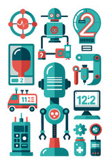 Robotics Technology Flat Design Set on White Background