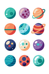 Naklejka premium Cartoon Planets Collection, Space Illustration, Vector Set