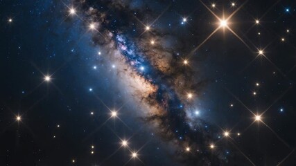 Detailed close-up of the galaxy showcasing stars and space dust in the universe, captured with long exposure and grain effect