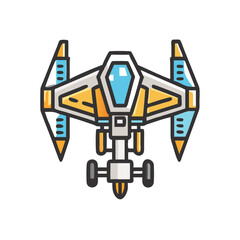 Cartoon Spaceship Vector Illustration with Bold Outline Design