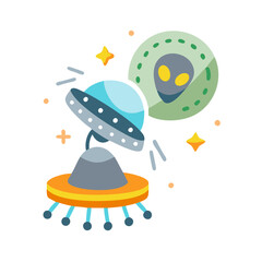 Cartoon Alien Spaceship Exploring Outer Space with Alien