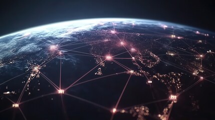 Obraz premium Global Network Connections Illuminating Earth at Night