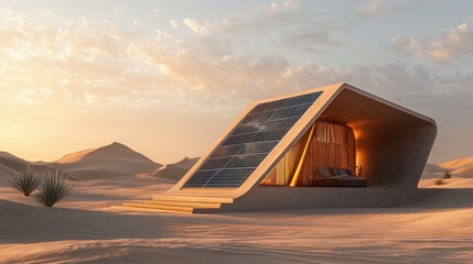 Modern Desert Dwelling with Solar Panels Offering Off Grid Living