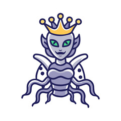 Cartoon Insect Queen Character with Crown Illustration