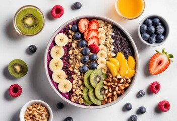 Colorful Healthy Breakfast Bowl with Fresh Fruit and Granola