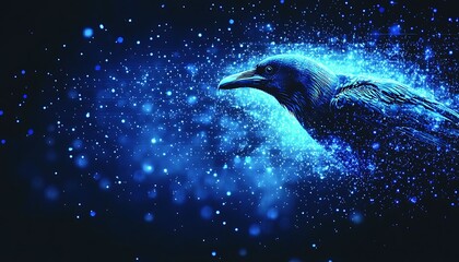 Fototapeta premium A spectral raven, enveloped in a celestial blue glow.