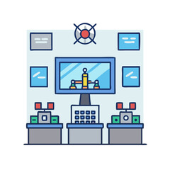 Cartoon Control Room Illustration for Automation and Technology