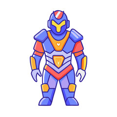 Cartoon Robot in Armor Stands Tall Illustration