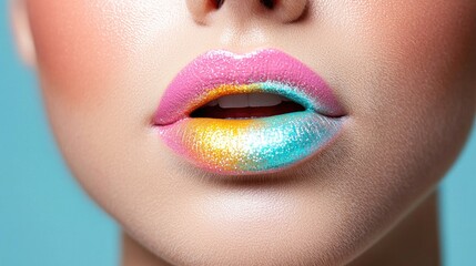 Colorful lip makeup close up vibrant gradient design beauty cosmetics fashion style
