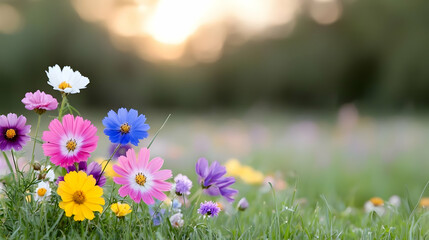Vibrant wildflower meadow sunrise sunset nature photography