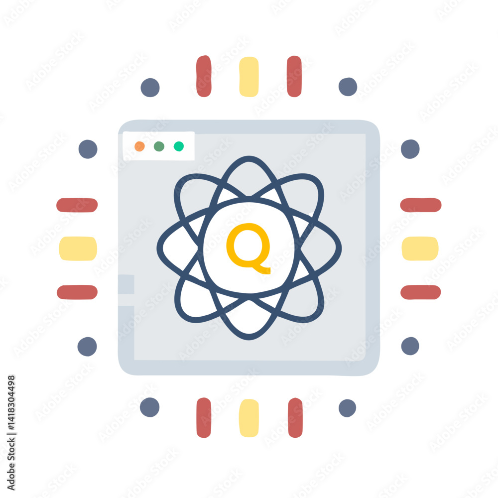 Poster quantum computing processor design - modern technology icon