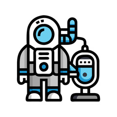 Retro Astronaut with Futuristic Device on Black Background