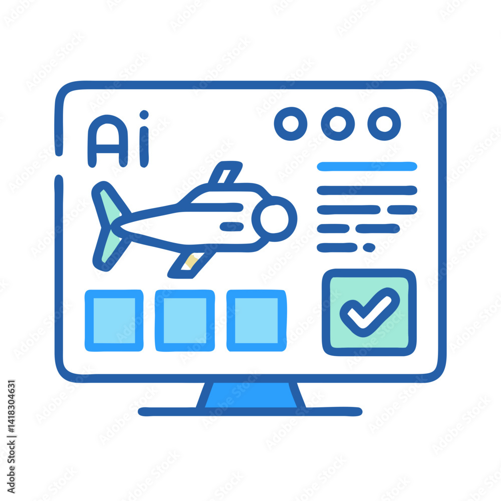 Poster ai fish detection system on computer screen, vector illustration