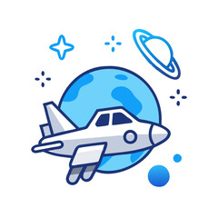 Cartoon Spacecraft Flying in Outer Space Illustration Art