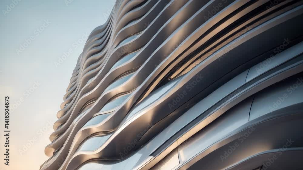 Poster facade architecture featuring a curve pattern on a modern building wall in daylight