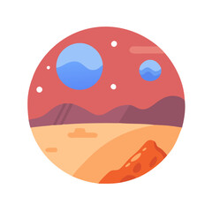 Illustration of a cartoon Martian landscape with two moons