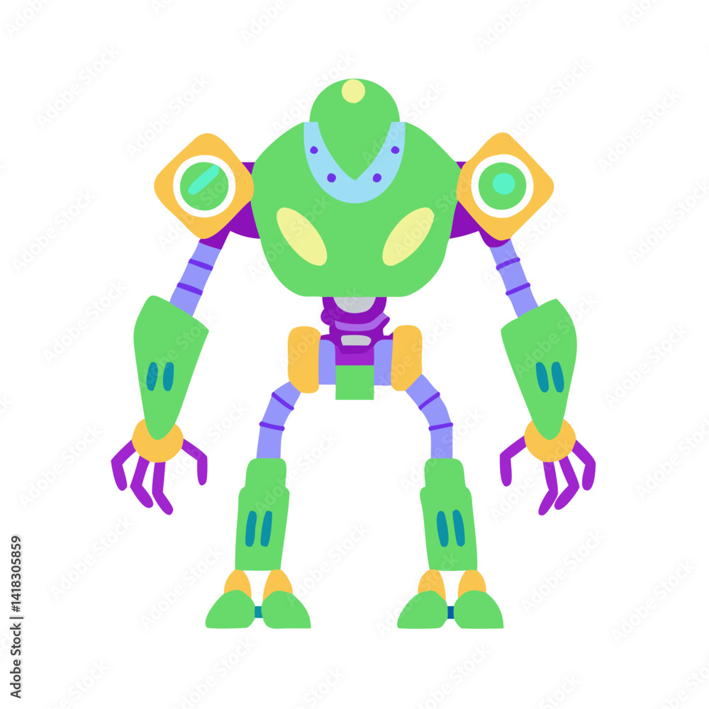 Poster abstract green robot character design on black background