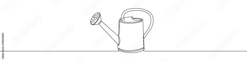 Poster watering can icon drawn with one line. black outline of a watering can made with a single continuous