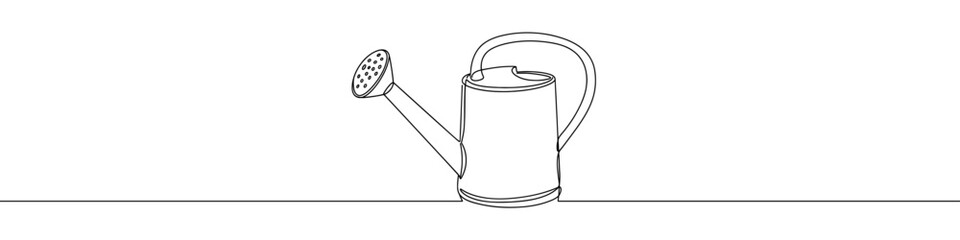 Watering can icon drawn with one line. Black outline of a watering can made with a single continuous line.