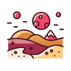 Cartoon Planet Illustration with Mountains and Space Scene
