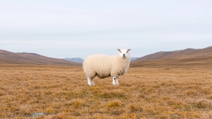 Fototapeta premium Majestic white goat in open field serene nature photography