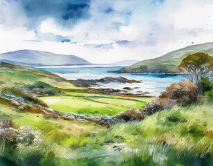 A Beautiful Irish landscape. watercolor 