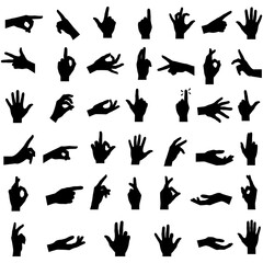 Hand gestures icons. Black silhouettes of various hand gestures