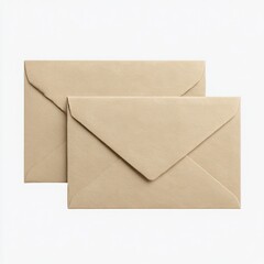 Two beige envelopes stacked isolated on white background