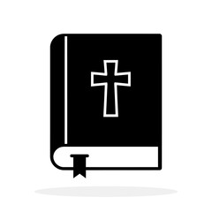 Bible icon. Black closed Bible icon with white cross on the cover