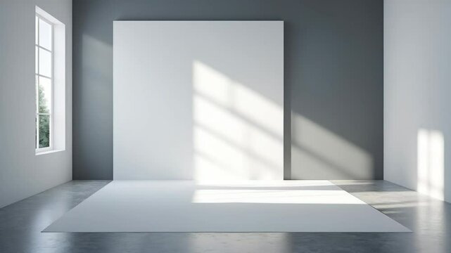 Wall interior background with studio and backdrops displaying products, featuring window shadow for text insertion and presentation