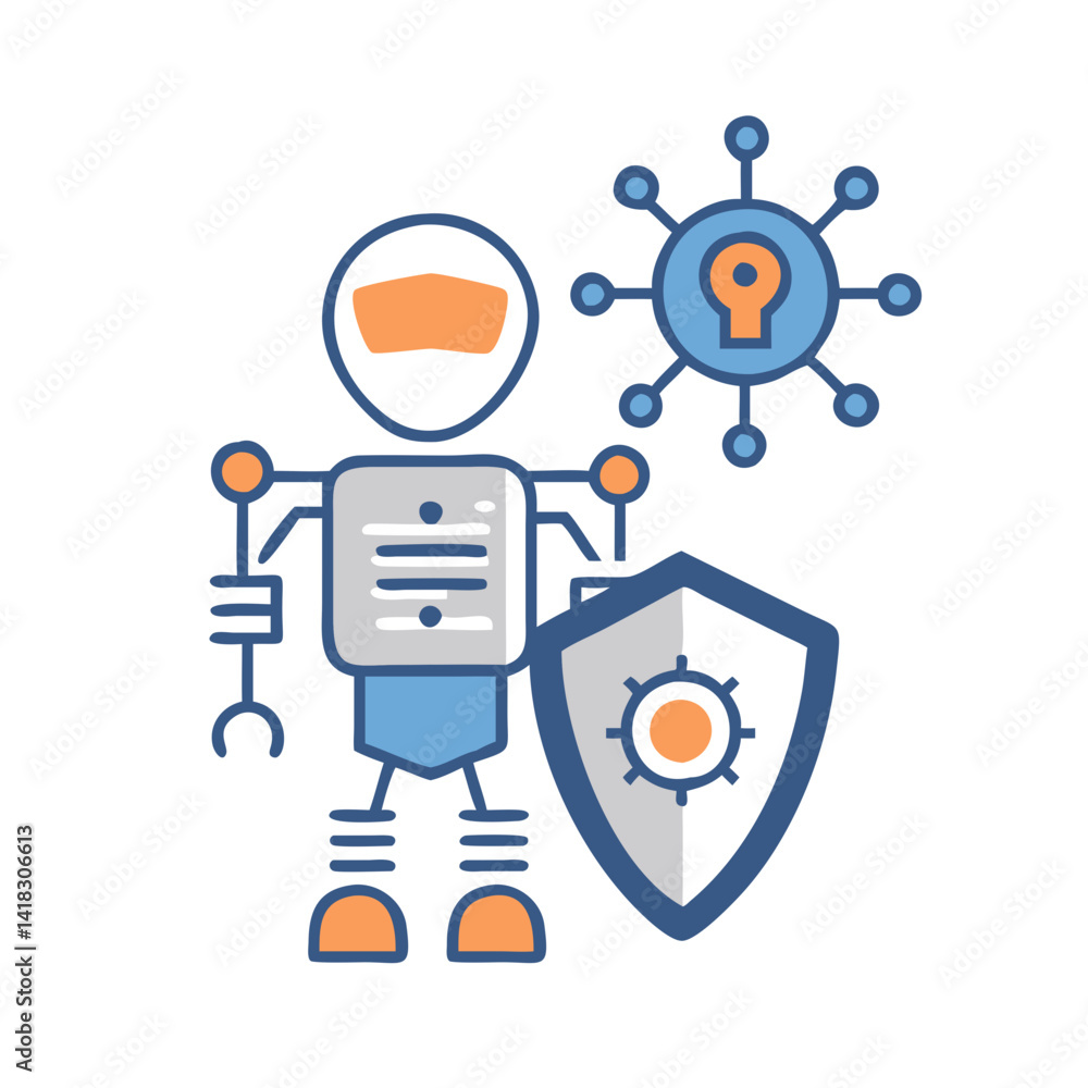 Poster robot defending against cyber attack with security shield