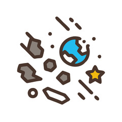 Space Debris Field with Earth, Asteroids, and Star