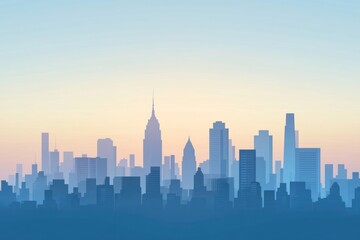 Fototapeta premium City skyline silhouette with skyscrapers against a gradient sky at dawn or dusk.