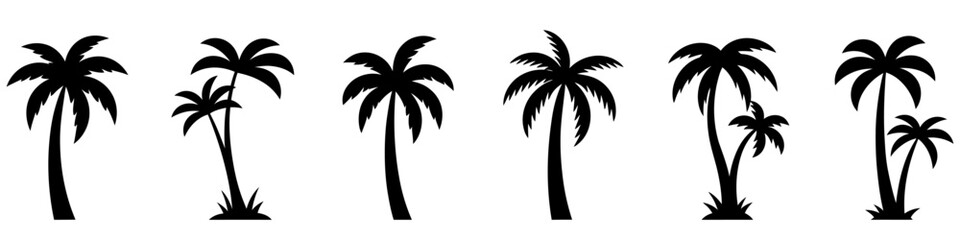 Naklejka premium Palm tree icons. Black palm tree icons isolated on white background.
